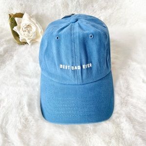 New with tags “BEST DAD EVER” HAT. Blue. Adjustable with snap and tuck in back